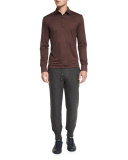 High-Performance Wool Long-Sleeve Polo Shirt, Crimson
