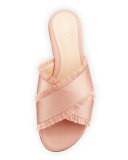 Satin Crisscross Fringe Slide Sandal