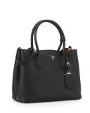Vitello Daino Medium Double Bag, Black/Tan (Nero+Cuoio)