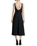 Corset Structured Crepe A-Line Midi Dress, Black