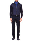 Flat-Front Trousers with Croc Trim, Navy