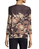 Floral Impressionism 3/4-Sleeve Jacket, Navy/Rust/Gold