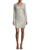 Long-Sleeve Sequined Sheath Cocktail Dress 