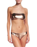 Square Up Cutout High-Neck Tankini Top & Metallic Bandeau