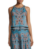 Metallic Embroidered Jacquard Sleeveless Top 