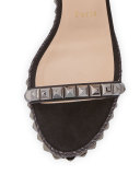 Cataclou Studded Red Sole Demi-Wedge Sandal, Black/Dark Gunmetal