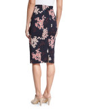 Phlox Floral-Print High-Waist Skirt, Navy