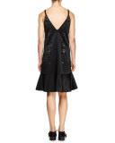 Eyelet-Embellished Ruffle-Front Dress, Black