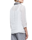 3/4-Sleeve Windowpane Gauze Top, Petite