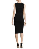 Sleeveless Round-Neck Ribbed Dress, Black