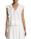 Condesa Double-Ruffle Sleeveless Top, White