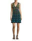 Sleeveless Ripple-Stitch Dress, Teal