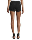Rolled-Cuff Denim Shorts, Black