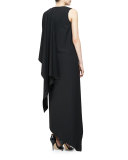 Sleeveless Asymmetric Midi Dress, Black