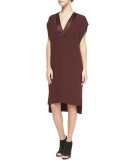 Satin-Trim V-Neck Dress