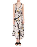 Sleeveless Poppy-Print Asymmetric Dress, White Poppy Print