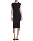 Dondi Ruffled-Sleeve Sheath Dress, Navy
