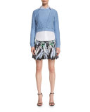 Kayla Painterly Floral-Print Miniskirt, Black Multi