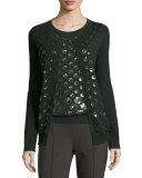 Eve Sequined-Dot Cardigan, Fir