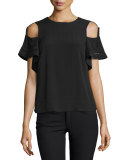Cold-Shoulder Short-Sleeve Top, Black