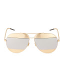 DiorSplit Two-Tone Metallic Aviator Sunglasses, Silver/Rose Golden