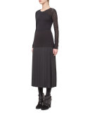 Pleated A-Line Midi Skirt, Black