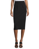 High-Waist Ponte Pencil Midi Skirt, Black