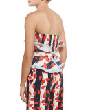 Dominica Leaf-Print Bandeau Top & Belt, Red/White/Blue