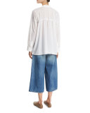Kimono-Sleeve Split-Neck Pullover