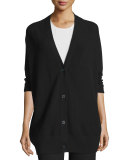 Double-Face Mesh-Panel Wool/Silk Cardigan