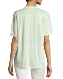 Short-Sleeve Button-Front Linen Jersey Top