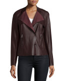 Asymmetric Cropped Leather Trench Jacket, Raisin