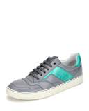 Hologram Leather Low-Top Sneaker, Gray/Green Metallic
