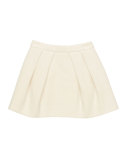 Pleated Felted Herringbone Skirt, White, Size 3-8