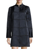 Windowpane Stand-Collar Coat, Midnight/Black