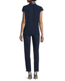 V-Neck Embellished-Front Blouse, Midnight Blue