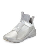 Fierce Lizard-Embossed High-Top Sneaker, Silver