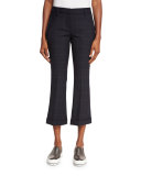 Windowpane-Check Kick-Flare Pants, Navy