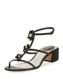 Floral-Embellished Karung Sandal, Black