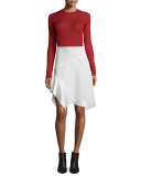 Paneled Asymmetric Crepe Skirt, Chalk