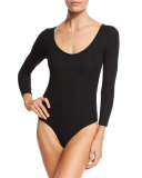 3/4-Sleeve Ribbed Bodysuit, Black