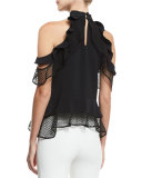 Windowpane-Lace Tiered Ruffle Top