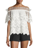 Abelli Off-the-Shoulder Lace Top, Cream
