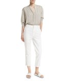 Striped Half-Placket Silk Tunic