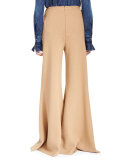 Knit High-Waist Wide-Leg Pants, Caramel