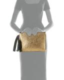 Metallic Leather Tassel Pouch Bag, Brown/Gold