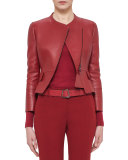 Asymmetric Cropped Leather Jacket, Miracle Berry