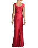 Asymmetric-Neck Mermaid Gown, Red