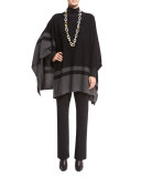 Striped Cashmere Bateau-Neck Poncho, Black
