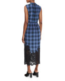 Lace-Hem Plaid Sleeveless Dress, Violet Stone Combo